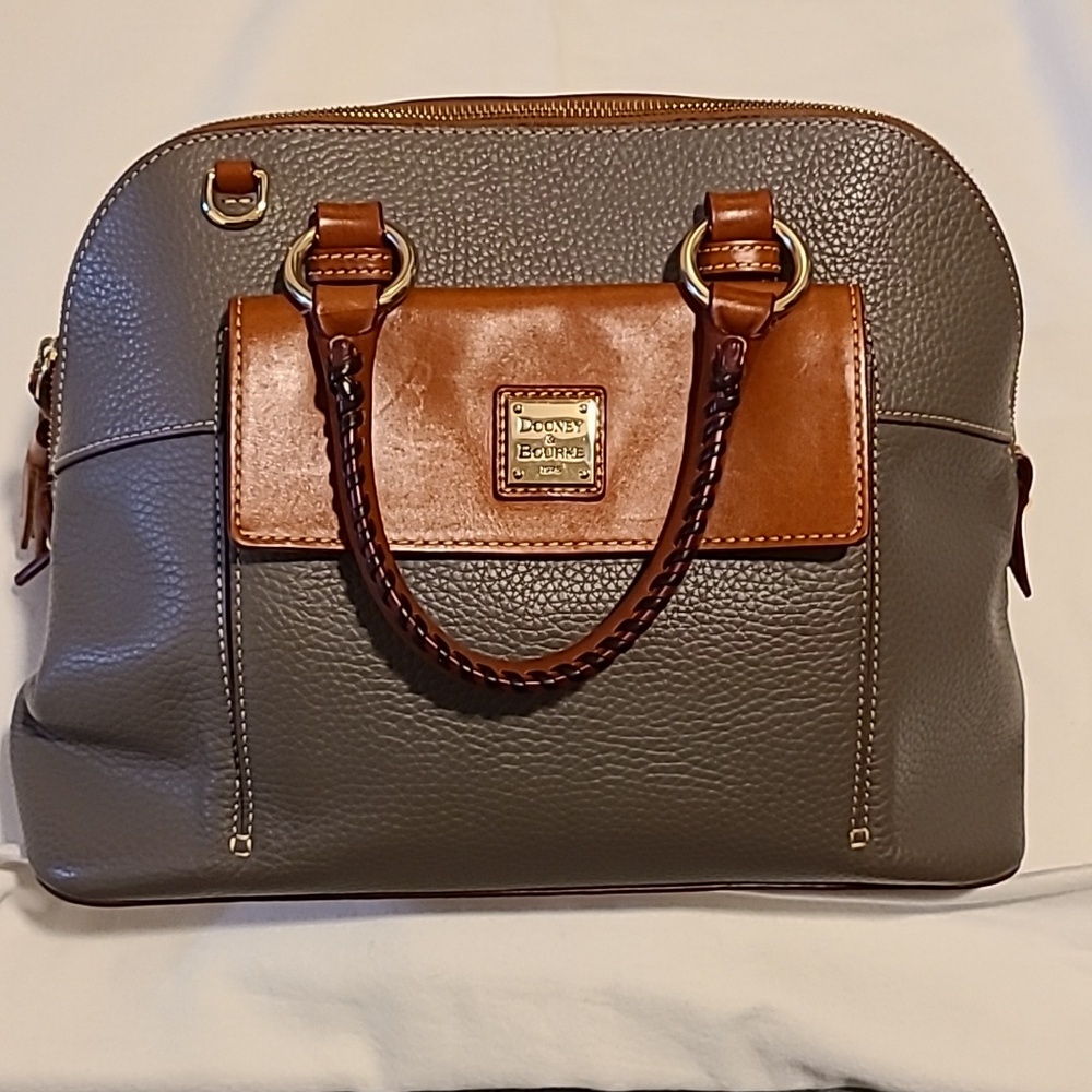 Dooney & Bourke Aubrey Satchel Purse Grey Brown Leather Bag Pebbled